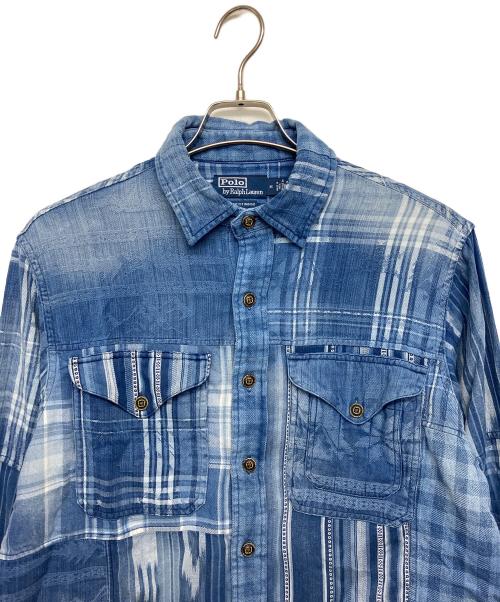 POLO RALPH LAUREN（ポロ・ラルフローレン）POLO RALPH LAUREN (ポロ・ラルフローレン) パッチワークデニムシャツ ネイビー サイズ:Mの古着・服飾アイテム
