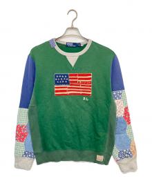 POLO RALPH LAUREN（ポロ・ラルフローレン）の古着「星条旗パッチワークスウェット」｜グリーン