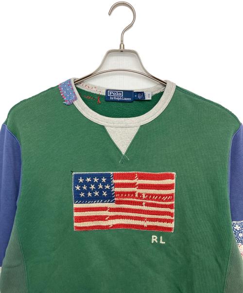POLO RALPH LAUREN（ポロ・ラルフローレン）POLO RALPH LAUREN (ポロ・ラルフローレン) 星条旗パッチワークスウェット グリーン サイズ:Mの古着・服飾アイテム