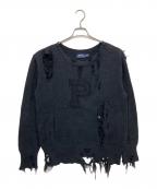 POLO RALPH LAURENポロ・ラルフローレン）の古着「Pロゴダメージニット」｜ブラック