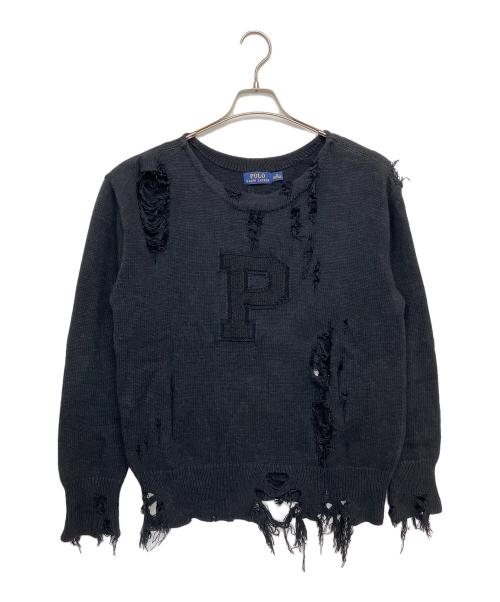 POLO RALPH LAUREN（ポロ・ラルフローレン）POLO RALPH LAUREN (ポロ・ラルフローレン) Pロゴダメージニット ブラック サイズ:Mの古着・服飾アイテム