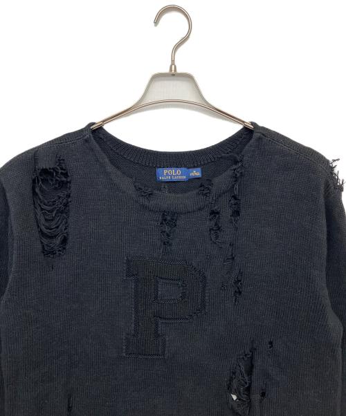 POLO RALPH LAUREN（ポロ・ラルフローレン）POLO RALPH LAUREN (ポロ・ラルフローレン) Pロゴダメージニット ブラック サイズ:Mの古着・服飾アイテム