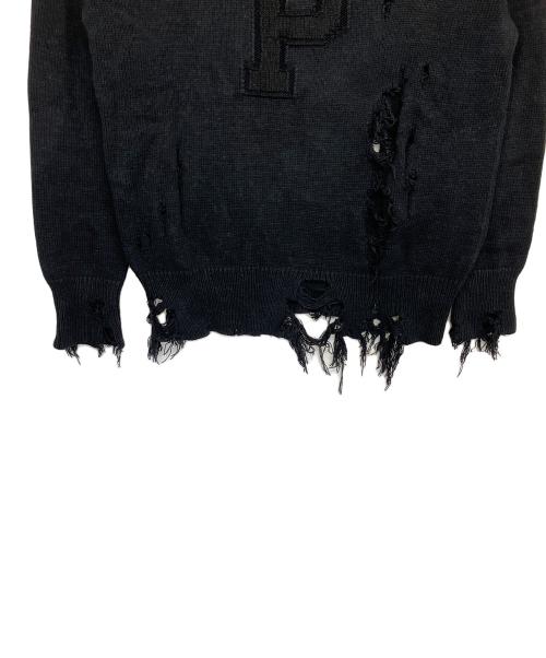 POLO RALPH LAUREN（ポロ・ラルフローレン）POLO RALPH LAUREN (ポロ・ラルフローレン) Pロゴダメージニット ブラック サイズ:Mの古着・服飾アイテム