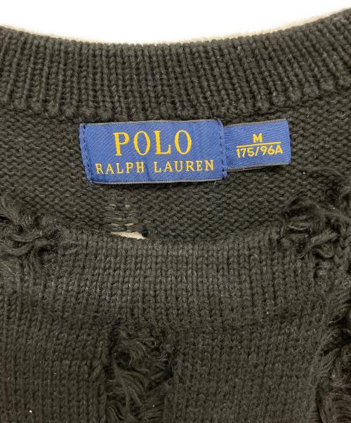 POLO RALPH LAUREN（ポロ・ラルフローレン）POLO RALPH LAUREN (ポロ・ラルフローレン) Pロゴダメージニット ブラック サイズ:Mの古着・服飾アイテム