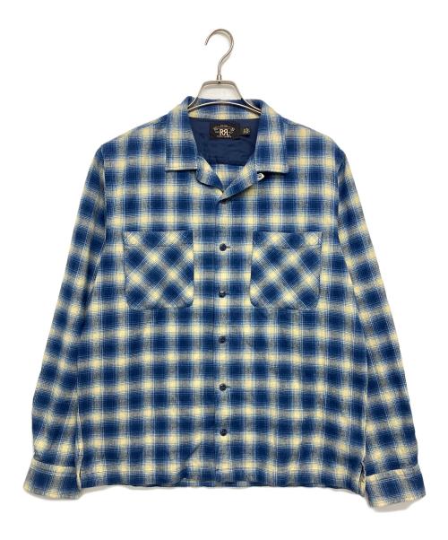 RRL（ダブルアールエル）RRL (ダブルアールエル) オンブレチェック　オープンカラーシャツ ブルー×ホワイト サイズ:Lの古着・服飾アイテム