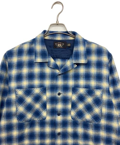 RRL（ダブルアールエル）RRL (ダブルアールエル) オンブレチェック　オープンカラーシャツ ブルー×ホワイト サイズ:Lの古着・服飾アイテム