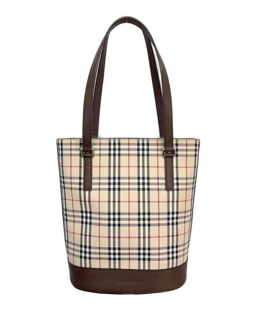 BURBERRY（バーバリー）BURBERRY (バーバリー) ハンドバッグ ベージュ×レッドの古着・服飾アイテム