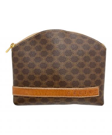 【お値下げご相談ください。】CELINE マカダム レザーポーチ 中古・古着通販】CELINE (セリーヌ) マカダム ポーチ ブラウン