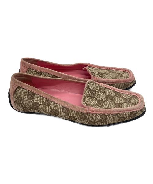 GUCCI（グッチ）GUCCI (グッチ) 121899 ドライビングシューズ ベージュ×ピンク サイズ:36の古着・服飾アイテム