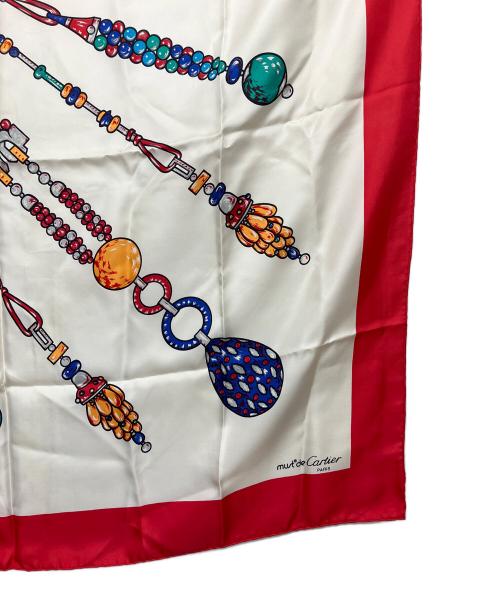Cartier（カルティエ）Cartier (カルティエ) シルクスカーフ アイボリー×レッドの古着・服飾アイテム