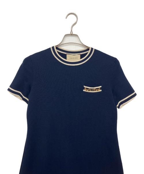 GUCCI（グッチ）GUCCI (グッチ) GGジャカードウールワンピース　半袖ワンピース ネイビー サイズ:Sの古着・服飾アイテム