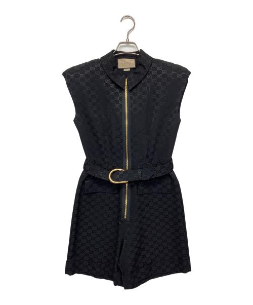 GUCCI（グッチ）GUCCI (グッチ) GG柄バックルベルト付きジャンプスーツ ブラック サイズ:40の古着・服飾アイテム