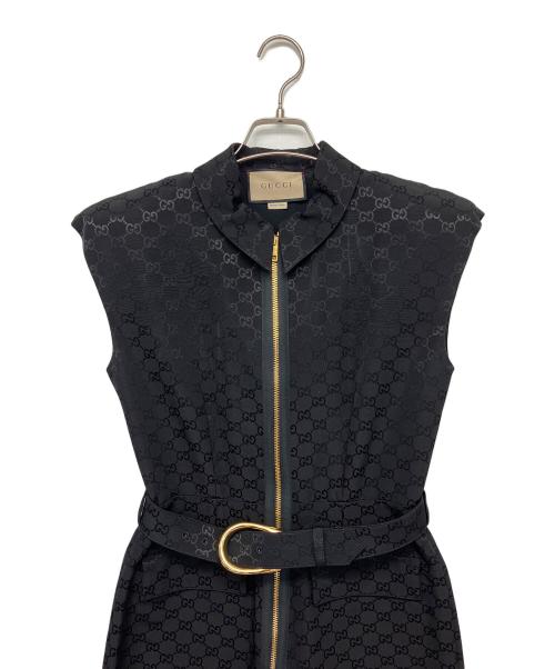 GUCCI（グッチ）GUCCI (グッチ) GG柄バックルベルト付きジャンプスーツ ブラック サイズ:40の古着・服飾アイテム