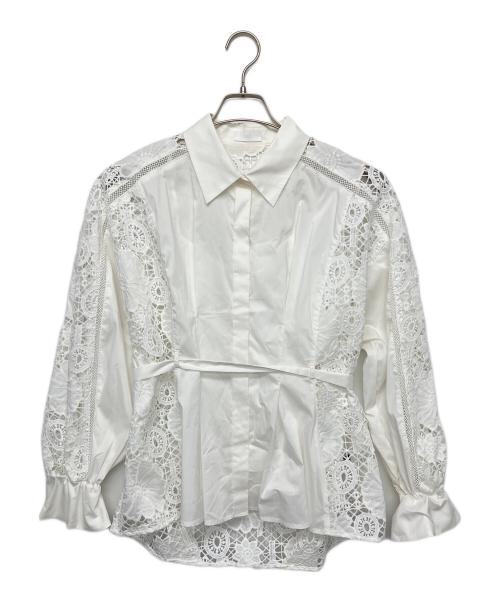 mallowblue（mallowblue）mallowblue (mallowblue) ELENA　カトワーク長袖ブラウス ホワイト サイズ:FREEの古着・服飾アイテム