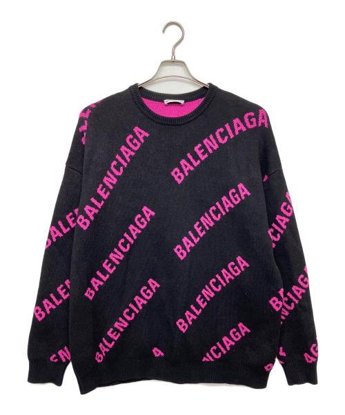 BALENCIAGA（バレンシアガ）BALENCIAGA (バレンシアガ) 576320 T3153 クルーネックニット ピンク×ブラック サイズ:Lの古着・服飾アイテム