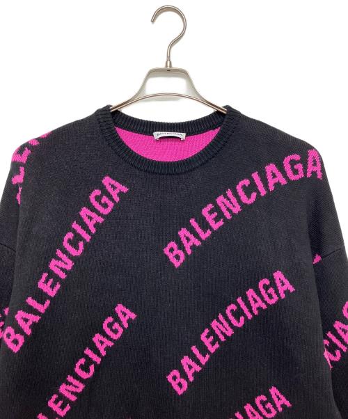 BALENCIAGA（バレンシアガ）BALENCIAGA (バレンシアガ) 576320 T3153 クルーネックニット ピンク×ブラック サイズ:Lの古着・服飾アイテム