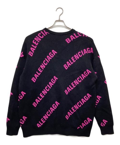 BALENCIAGA（バレンシアガ）BALENCIAGA (バレンシアガ) 576320 T3153 クルーネックニット ピンク×ブラック サイズ:Lの古着・服飾アイテム