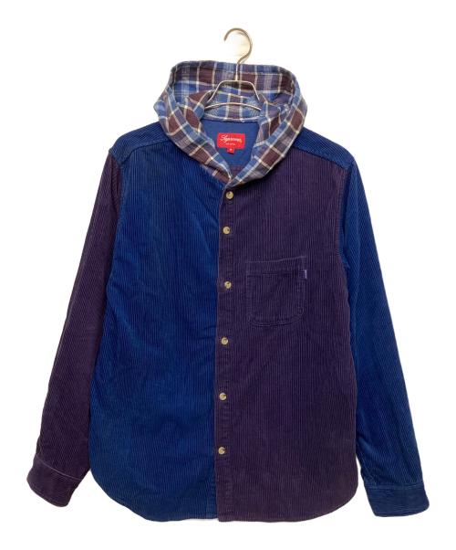 SUPREME（シュプリーム）SUPREME (シュプリーム) 18AW Hooded Color Blocked Corduroy Shirt　長袖シャツ ブルー×パープル サイズ:Mの古着・服飾アイテム