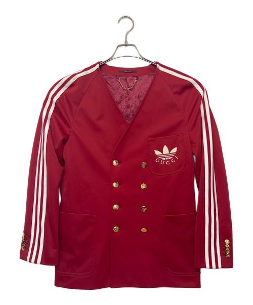 GUCCI（グッチ）GUCCI (グッチ) adidas (アディダス) ラインノーカラーダブルジャケット レッド サイズ:46の古着・服飾アイテム