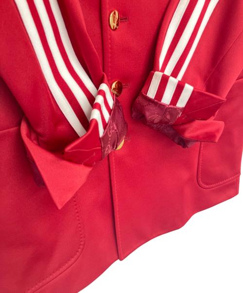 GUCCI（グッチ）GUCCI (グッチ) adidas (アディダス) ラインノーカラーダブルジャケット レッド サイズ:46の古着・服飾アイテム