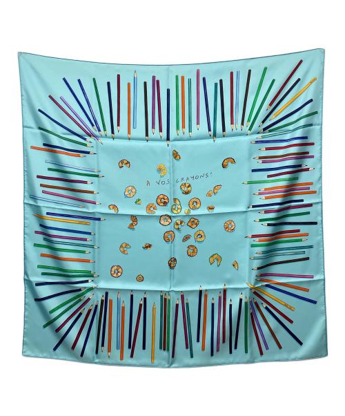 HERMES（エルメス）HERMES (エルメス) カレ90 A VOS CRAYONS（さあ色鉛筆を出して） スカーフ ブルー 未使用品の古着・服飾アイテム