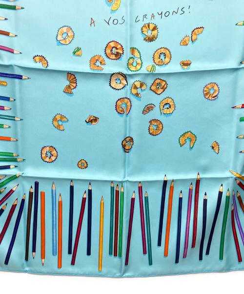 HERMES（エルメス）HERMES (エルメス) カレ90 A VOS CRAYONS（さあ色鉛筆を出して） スカーフ ブルー 未使用品の古着・服飾アイテム