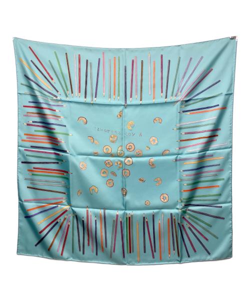 HERMES（エルメス）HERMES (エルメス) カレ90 A VOS CRAYONS（さあ色鉛筆を出して） スカーフ ブルー 未使用品の古着・服飾アイテム