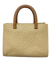 TORY BURCH（トリーバーチ）の古着「Tモノグラム ペブル トップハンドルハンドバッグ」｜ベージュ