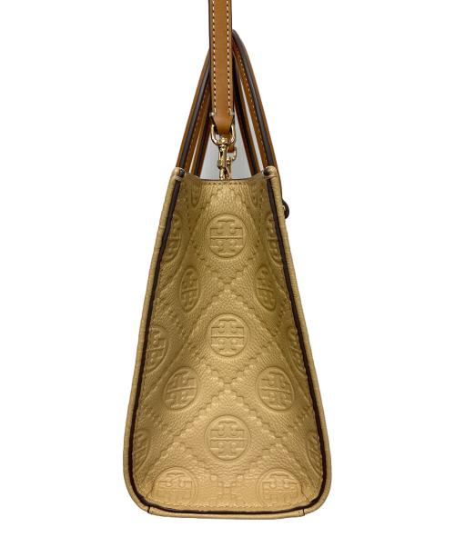 TORY BURCH（トリーバーチ）TORY BURCH (トリーバーチ) Tモノグラム ペブル トップハンドルハンドバッグ ベージュの古着・服飾アイテム