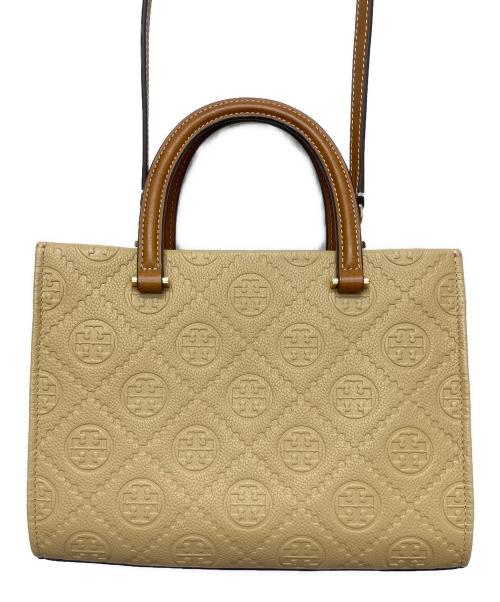 TORY BURCH（トリーバーチ）TORY BURCH (トリーバーチ) Tモノグラム ペブル トップハンドルハンドバッグ ベージュの古着・服飾アイテム