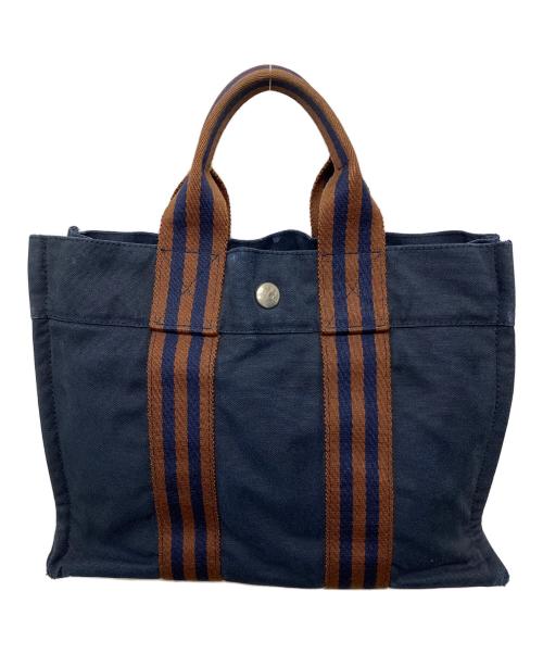 HERMES（エルメス）HERMES (エルメス) フールトゥPM　ハンドバッグ ネイビー×ブラウンの古着・服飾アイテム