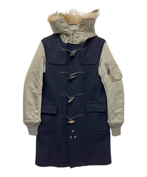 LOOPWHEELER（ループウィラー）LOOPWHEELER (ループウィラー) SCYEBASICS (サイベーシックス) 切り替えダッフルコート ブラック×カーキ サイズ:Mの古着・服飾アイテム