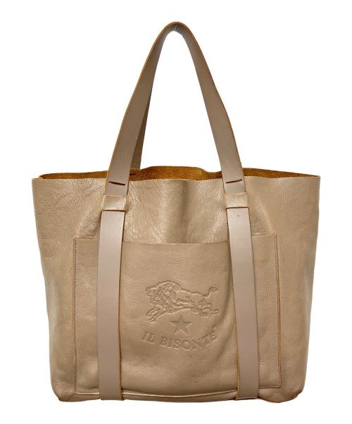 IL BISONTE（イル ビゾンテ）IL BISONTE (イル ビゾンテ) レザービッグロゴトートバッグ ブラウンの古着・服飾アイテム