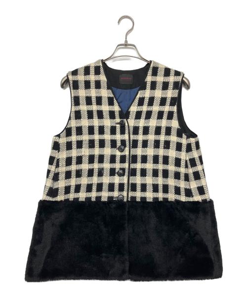 TOMORROW LAND collection（トゥモローランドコレクション）TOMORROW LAND collection (トゥモローランドコレクション) タッタ シェパード ファーペプラムジレ ホワイト×ブラック サイズ:36の古着・服飾アイテム