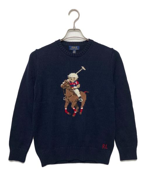 POLO RALPH LAUREN（ポロ・ラルフローレン）POLO RALPH LAUREN (ポロ・ラルフローレン) ベアポニープリント　厚手ニット ネイビー サイズ:160cm 未使用品の古着・服飾アイテム