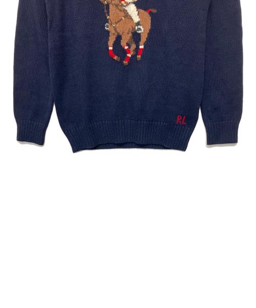 POLO RALPH LAUREN（ポロ・ラルフローレン）POLO RALPH LAUREN (ポロ・ラルフローレン) ベアポニープリント　厚手ニット ネイビー サイズ:160cm 未使用品の古着・服飾アイテム