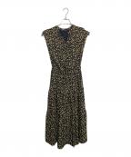 green label relaxingグリーンレーベルリラクシング）の古着「フラワー プリント ティアード ワンピース」｜ブラック×イエロー