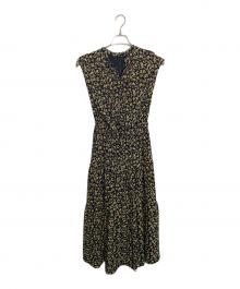 green label relaxing（グリーンレーベルリラクシング）の古着「フラワー プリント ティアード ワンピース」｜ブラック×イエロー