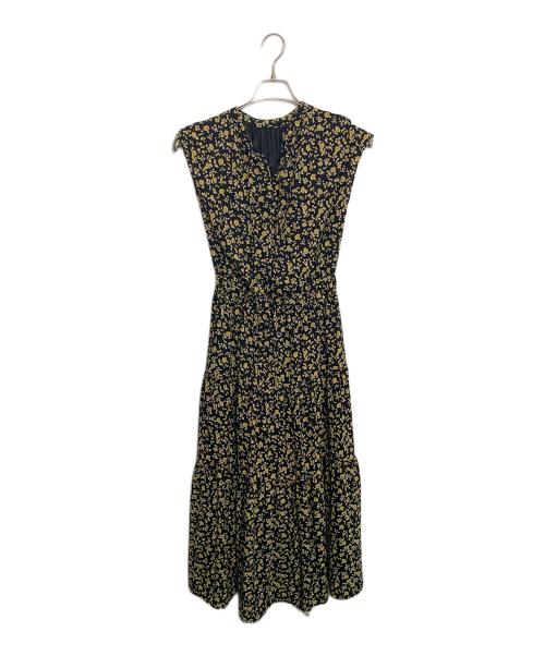 green label relaxing（グリーンレーベルリラクシング）green label relaxing (グリーンレーベルリラクシング) フラワー プリント ティアード ワンピース ブラック×イエロー サイズ:36の古着・服飾アイテム