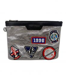 JIMMY CHOO（ジミーチュウ）の古着「メタリックワッペンクラッチバッグ」｜シルバー×ブラック