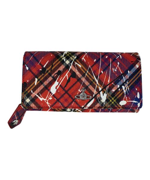 Vivienne Westwood（ヴィヴィアンウエストウッド）Vivienne Westwood (ヴィヴィアンウエストウッド) Vivienne Westwood ダービーチェック スプラッシュ 長財布 レッドの古着・服飾アイテム