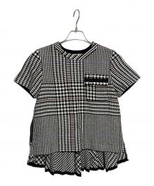 sacai（サカイ）の古着「バックシアー切替チェック柄カットソー」｜ホワイト×ブラック