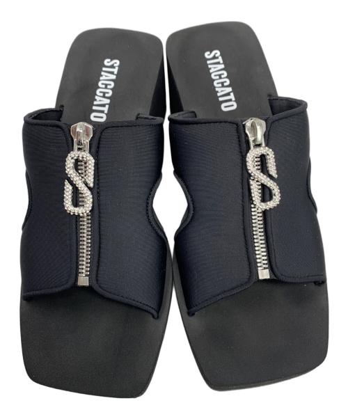 STACCATO（スタッカート）STACCATO (スタッカート) STACCATO ダイバースクエアウェッジソールサンダル ブラック サイズ:24.5cmの古着・服飾アイテム