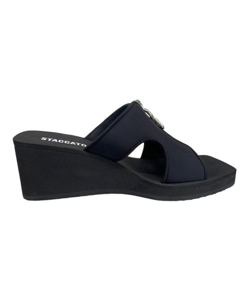 STACCATO（スタッカート）STACCATO (スタッカート) STACCATO ダイバースクエアウェッジソールサンダル ブラック サイズ:24.5cmの古着・服飾アイテム