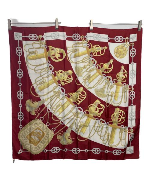 HERMES（エルメス）HERMES (エルメス) HERMES カレ90 Cliquetis スカーフ レッド×ホワイト×イエローの古着・服飾アイテム