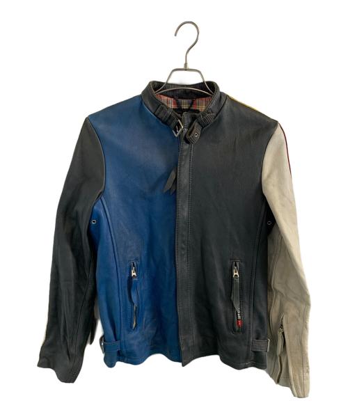 Schott（ショット）Schott (ショット) Schott レザーライダースジャケット ブラック×ホワイト×ブルー サイズ:Sの古着・服飾アイテム