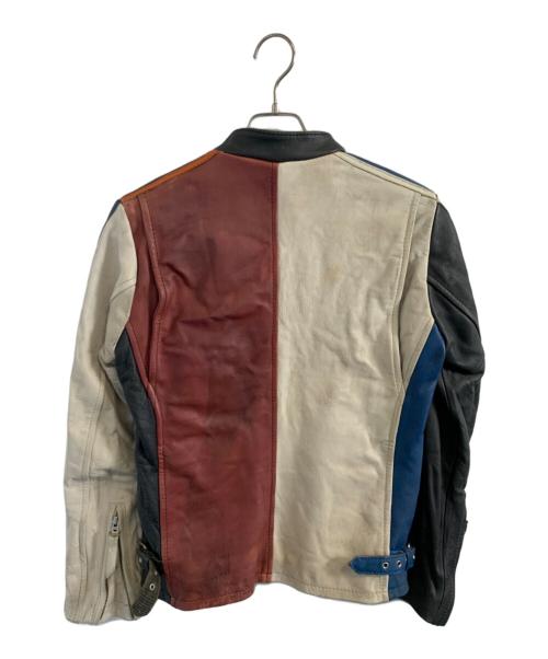 Schott（ショット）Schott (ショット) Schott レザーライダースジャケット ブラック×ホワイト×ブルー サイズ:Sの古着・服飾アイテム