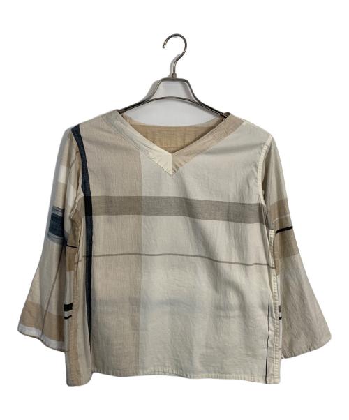 tamaki niime（タマキ ニイメ）tamaki niime (タマキ ニイメ) tamaki niime 長袖カットソー ホワイト×ベージュの古着・服飾アイテム