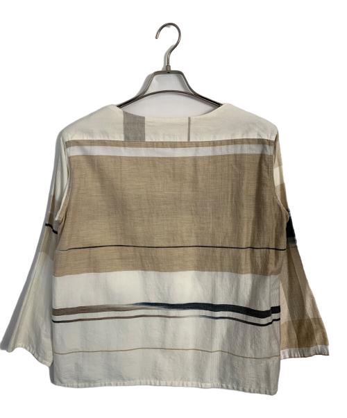 tamaki niime（タマキ ニイメ）tamaki niime (タマキ ニイメ) tamaki niime 長袖カットソー ホワイト×ベージュの古着・服飾アイテム