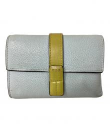LOEWE（ロエベ）の古着「LOEWE バーティカル ウォレット スモール（ソフトグレインカーフ） 財布」｜スカイブルー×グリーン
